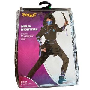 Spirit Halloween Ninja‎ Nightfire Kids Costume Large 10-12 Black Iridescent Set